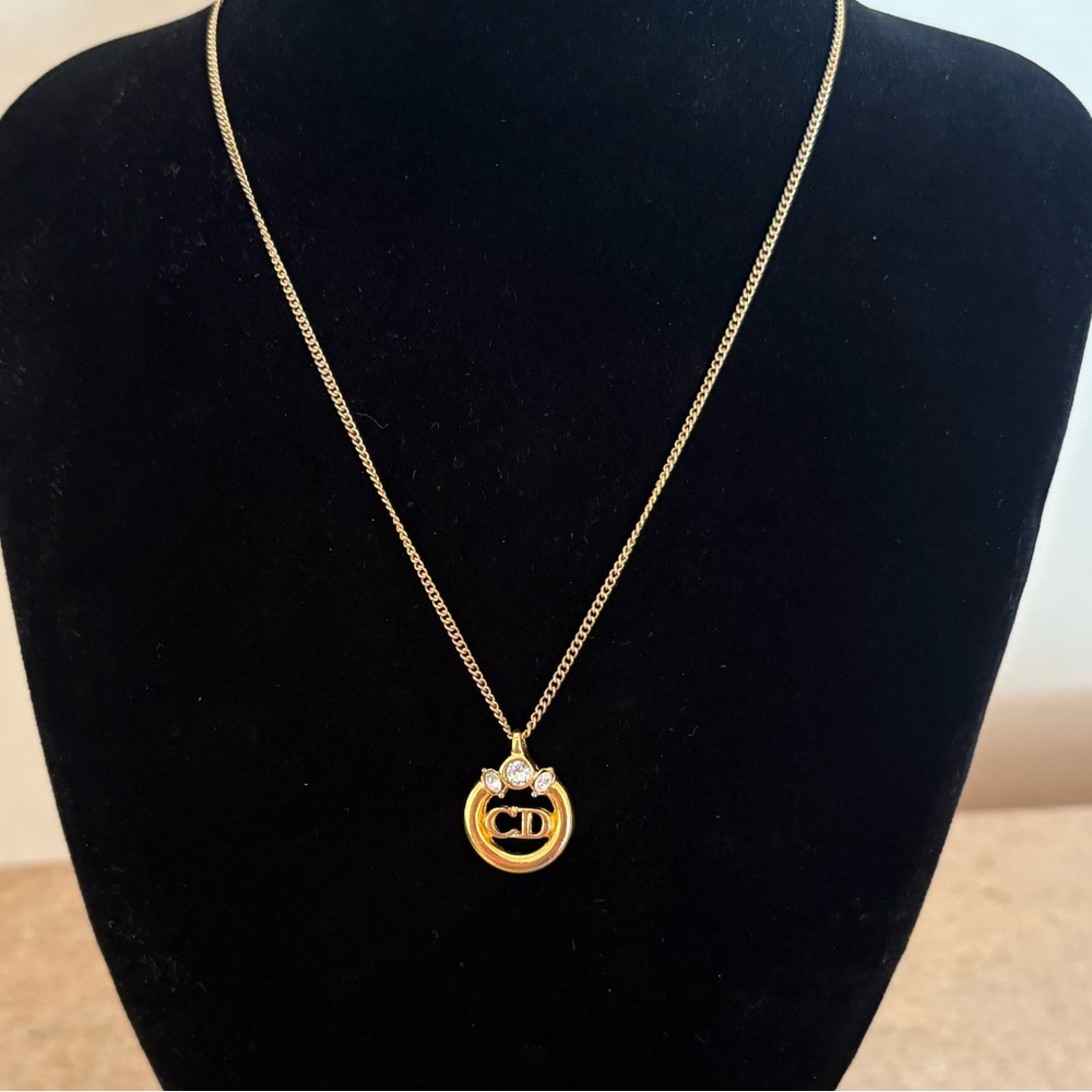 Dior Gold-Tone CD Pendant Necklace with Circular Charm
